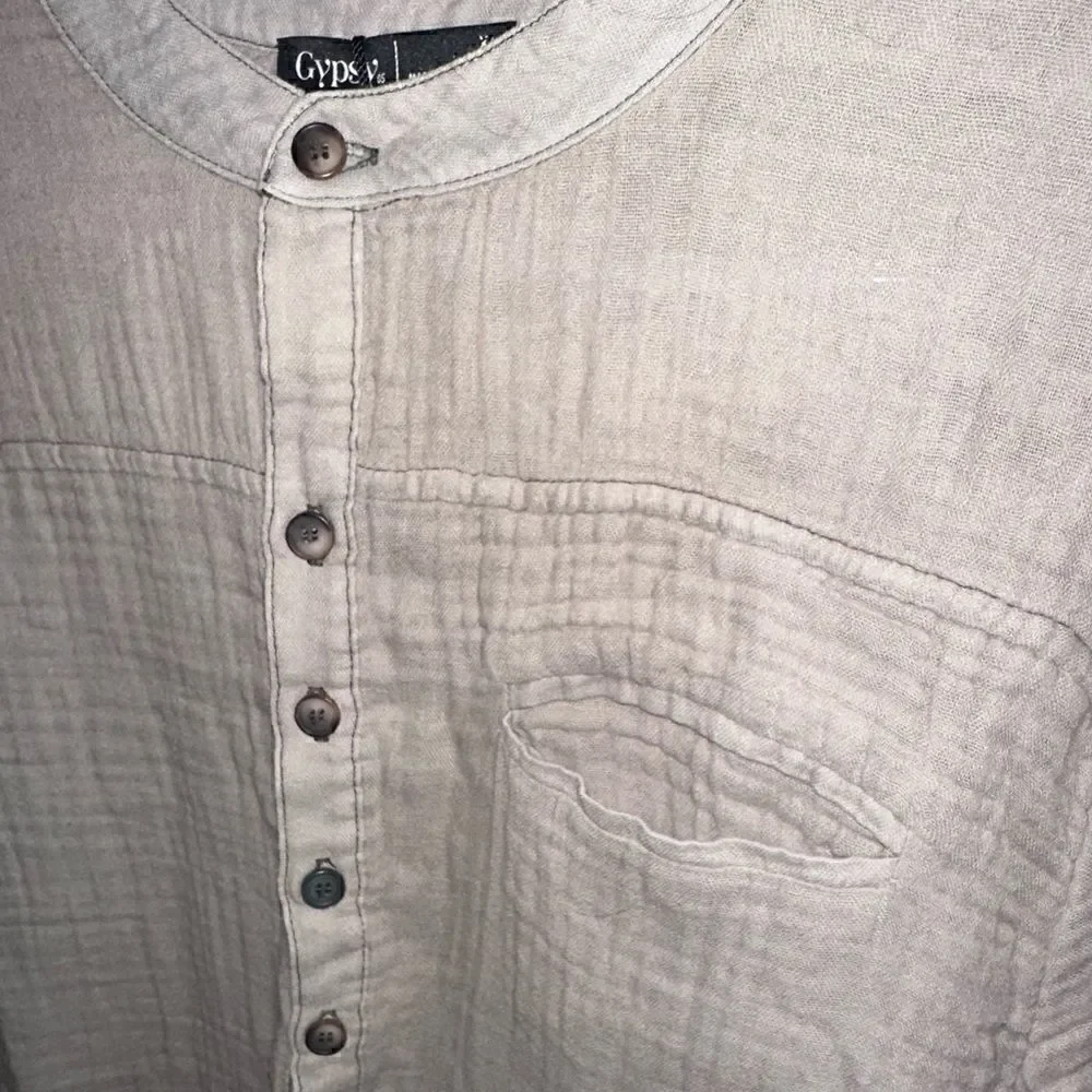 NWTs Gypsy 05 Cotton Quarter Button Long Sleeve Crepe Top Size XL